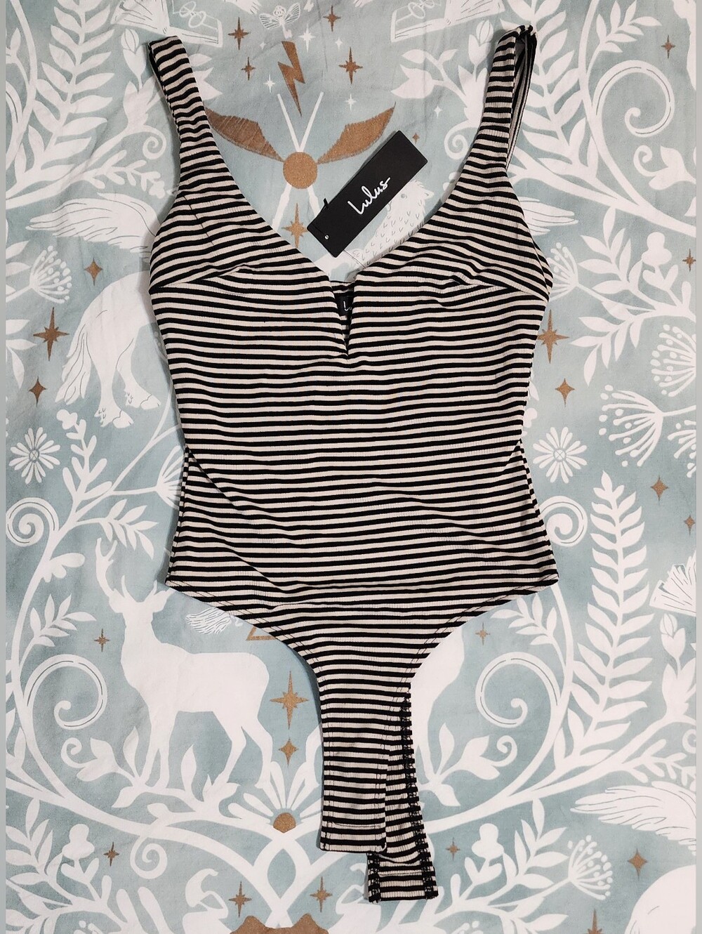 Lulus Black And White Stripe V Body Suit